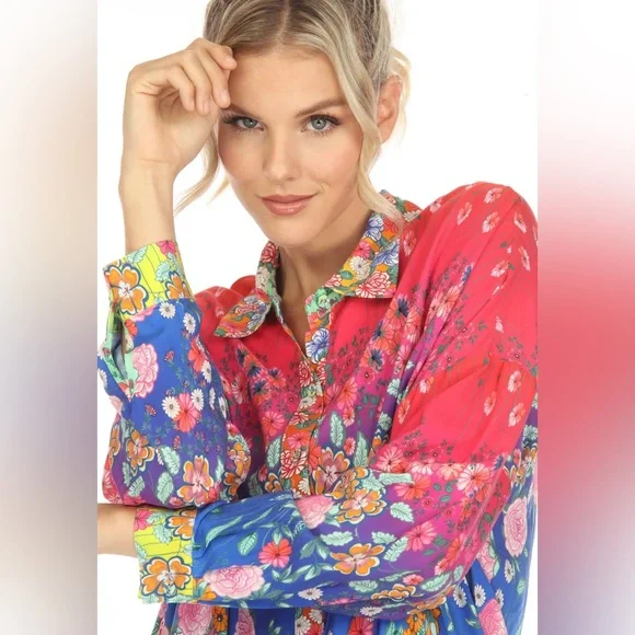 NEW Johnny Was Rainbow Midi Shirt Dress - Picture 4 of 15